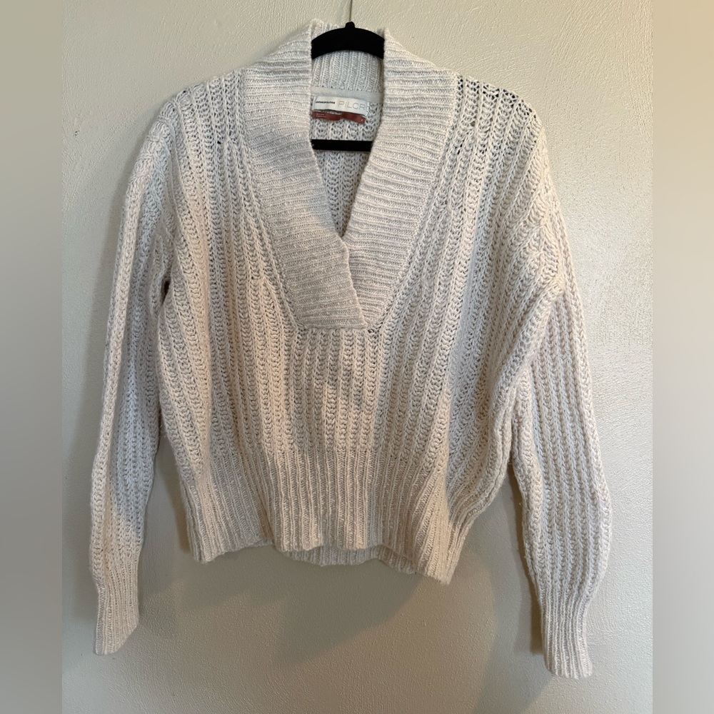 Anthropologie Pilcro Joyce V-Neck Sweater in cream.